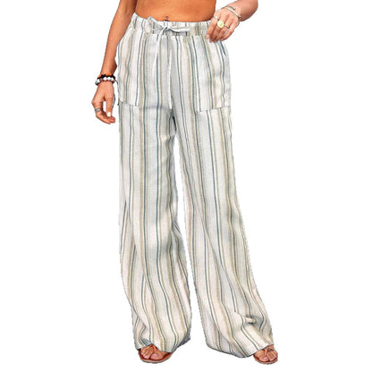Women's wide-leg linen trousers with elasticated waistband and side pockets NOVAE