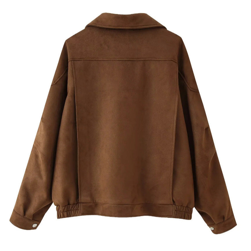 Women's soft suede jacket with a casual cut and practical pockets NOVAE