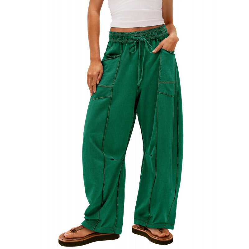 Women's wide-leg leisure trousers with practical side pockets and elasticated waistband NOVAE