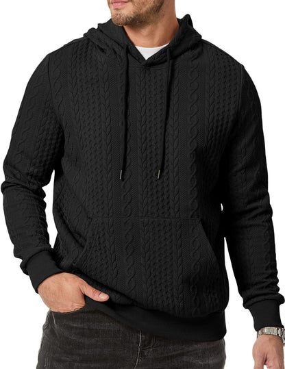 Men's hooded sweatshirt with textured cable knit pattern NOVAE