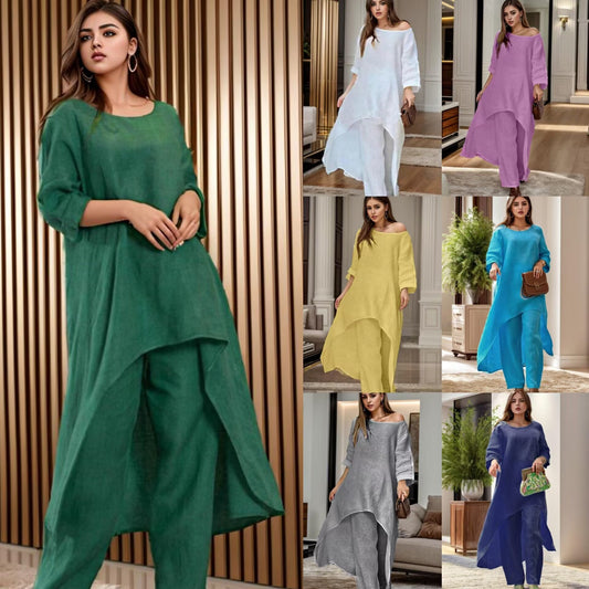 Women's elegant linen blouse with an asymmetrical cut and casual design NOVAE