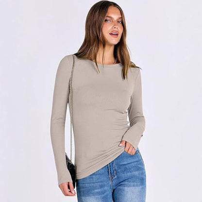 Women's long-sleeved shirt with structured rib design and subtle round neckline NOVAE