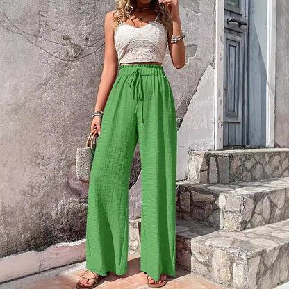Women's wide-leg summer trousers with elasticated waistband NOVAE