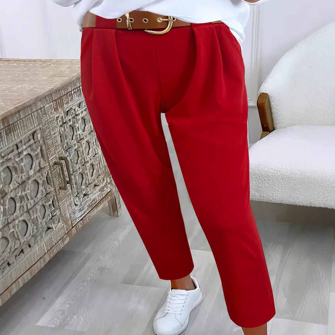Women's elegant high-waisted trousers with decorative pleats and practical pockets NOVAE
