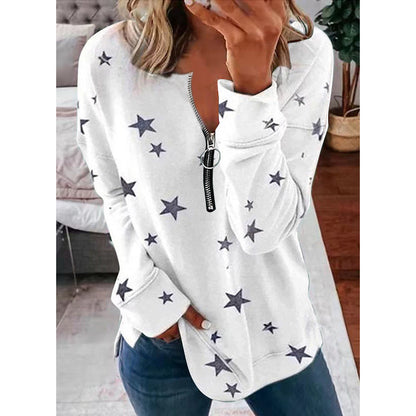 Women's Casual Sweatshirt with Zipper and Star Motif NOVAE