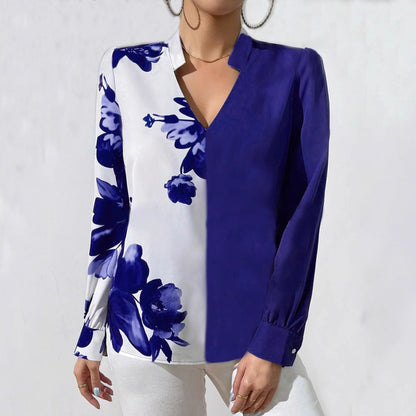 Women's blouse with unique floral pattern and elegant V-neck NOVAE