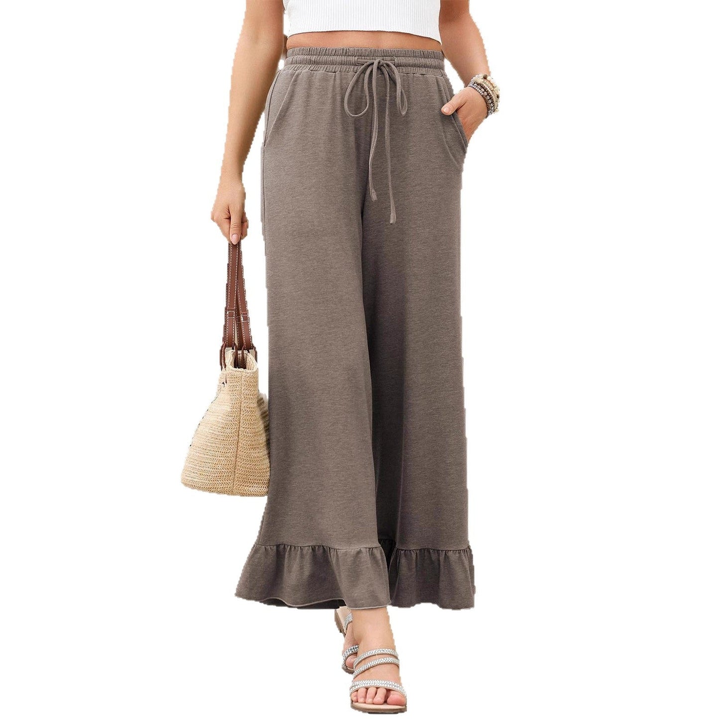 Women's Wide-leg Summer Trousers with Ruffled Hem NOVAE