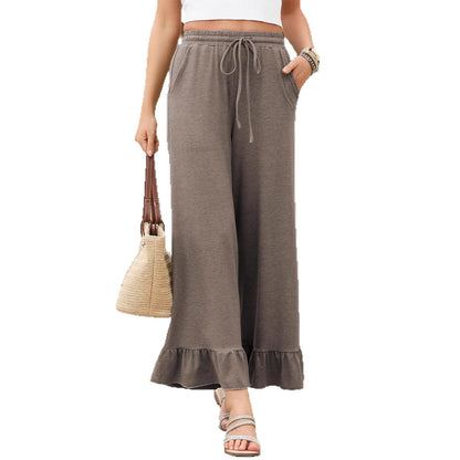 Women's Wide-leg Summer Trousers with Ruffled Hem NOVAE