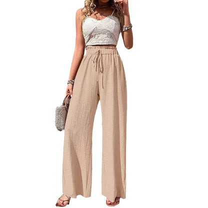 Women's wide-leg summer trousers with elasticated waistband NOVAE