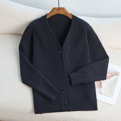 Women's cardigan with V-neck and fine rib texture NOVAE