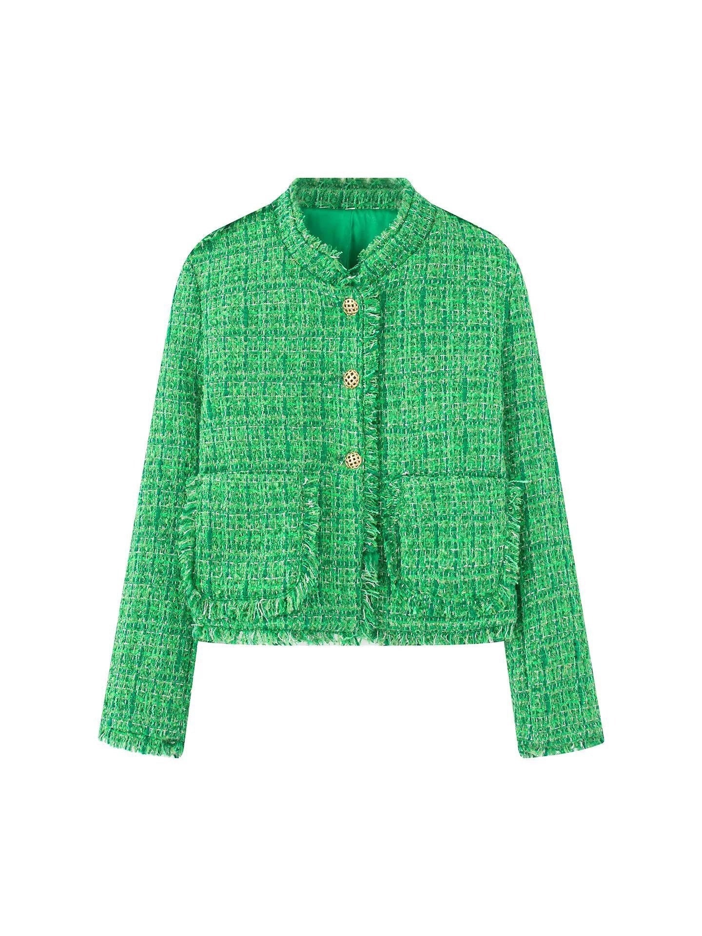Women's stylish short jacket in a structured tweed design with decorative buttons NOVAE