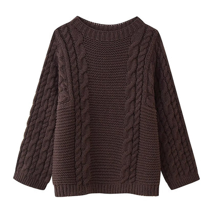 Women's cable-patterned, loose-fitting knit sweater NOVAE
