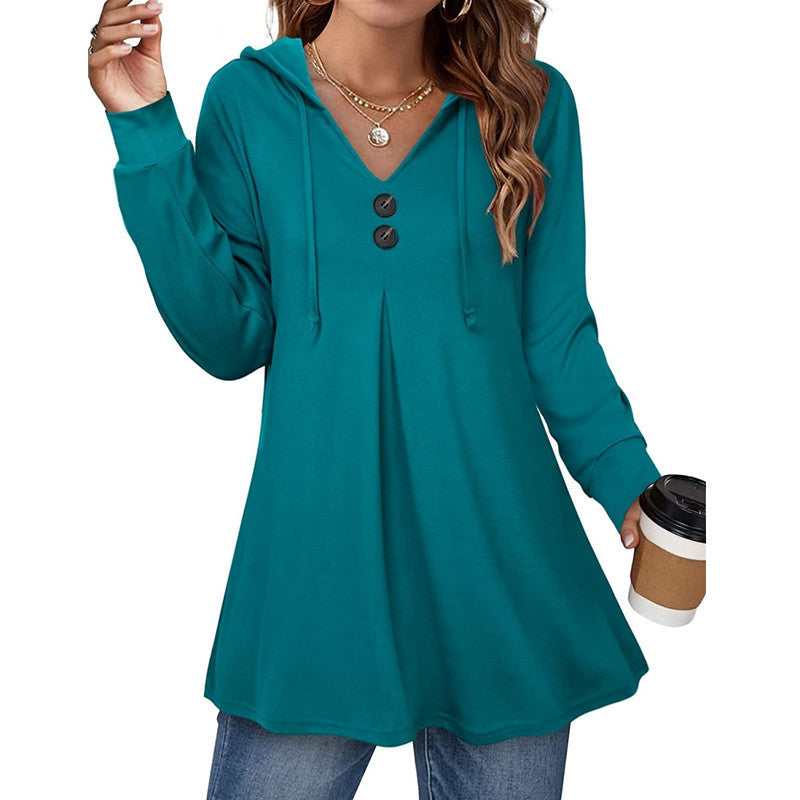 Women's hooded tunic with button detail and asymmetrical cut NOVAE