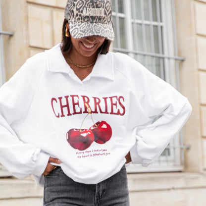 Women's sweatshirt with a creative cherry motif and modern cut NOVAE