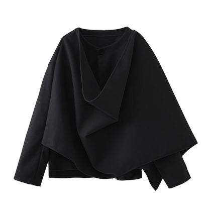 Women's asymmetrical wrap jacket with large collar NOVAE