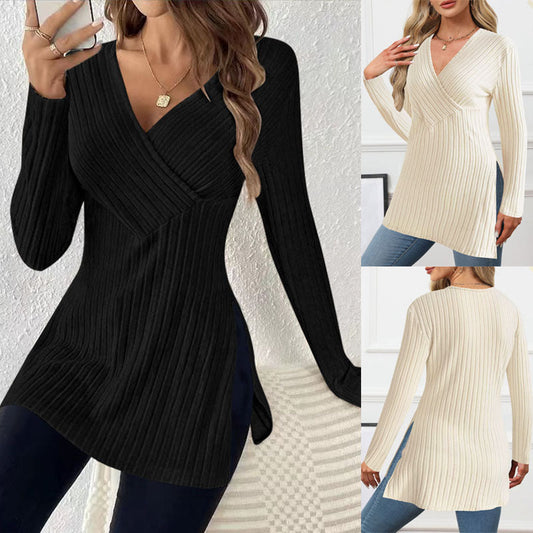 Women's Long-Sleeved Wrap Top with Textured Design NOVAE