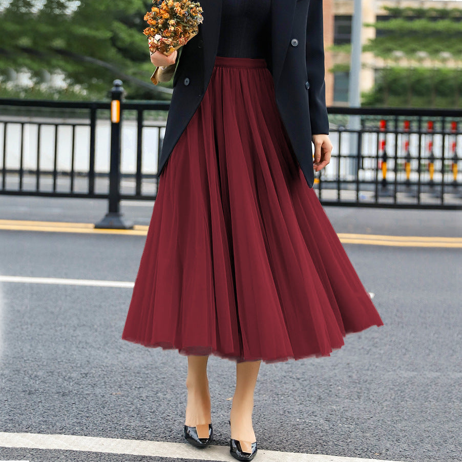 Women's Elegant Tulle Skirt with Wide Swing Cut and Elastic Waistband NOVAE