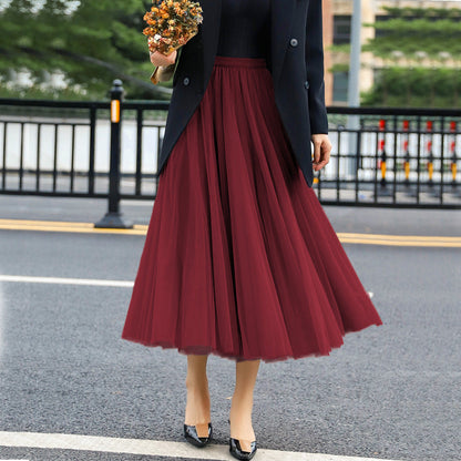 Women's Elegant Tulle Skirt with Wide Swing Cut and Elastic Waistband NOVAE