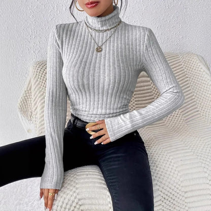 Women's Ribbed Knit Turtleneck Top with Long Sleeves NOVAE
