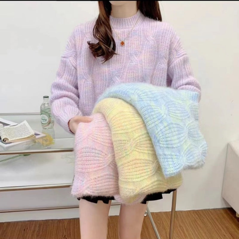 Women's chunky knit sweater with innovative wave pattern NOVAE