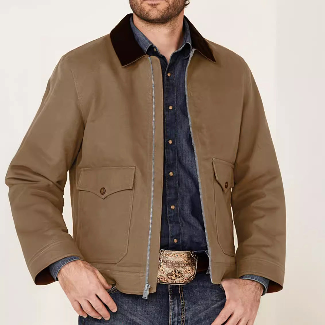 Men's robust cotton jacket with a warm coat-like collar NOVAE