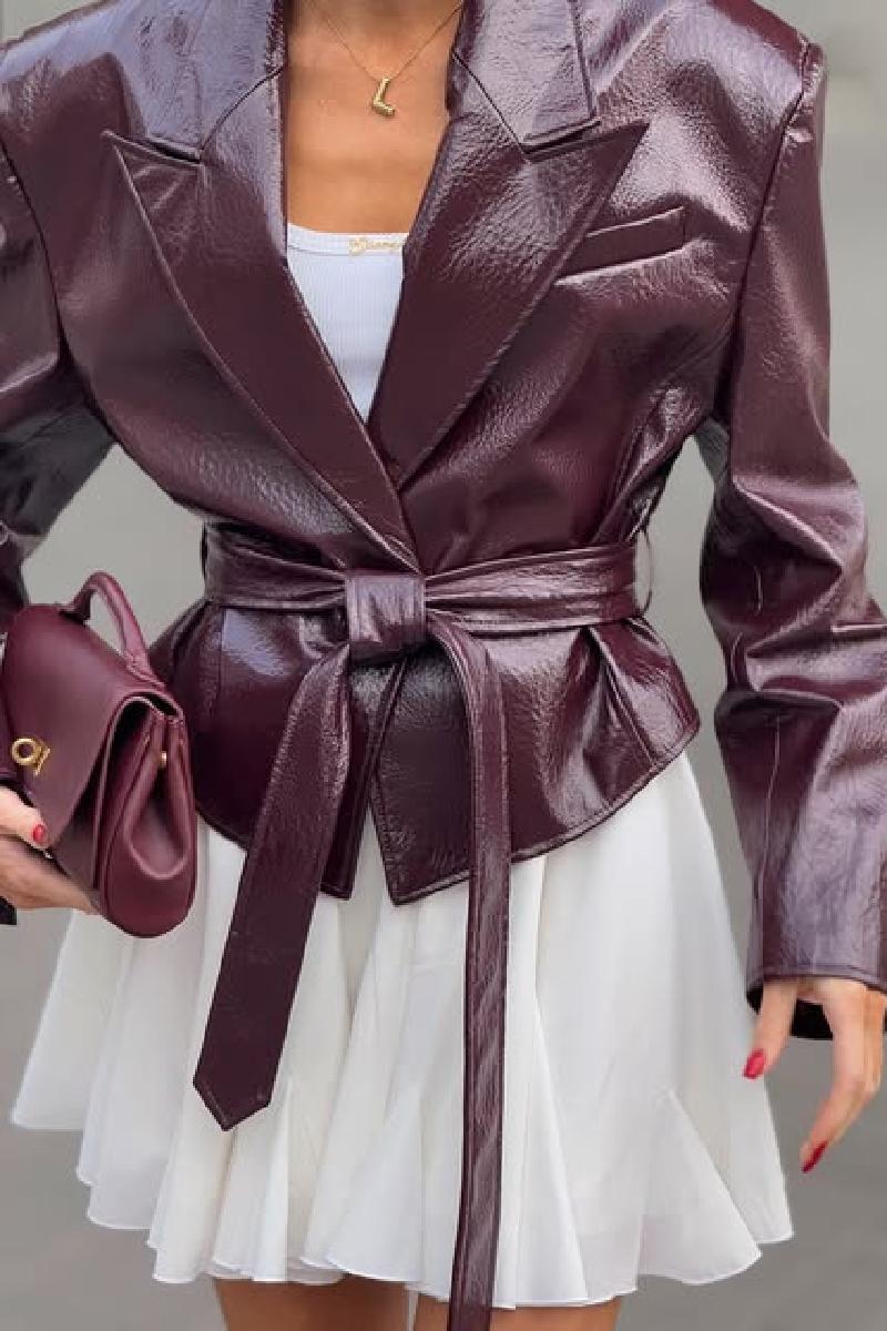 Women's faux leather blazer with adjustable belt NOVAE