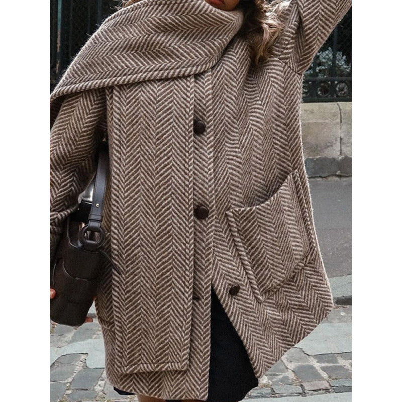 Women's elegant transitional jacket with modern collar and pockets NOVAE