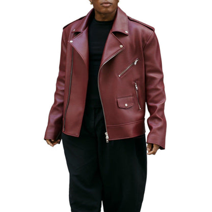 Women's fashionable biker leather jacket with asymmetrical zipper NOVAE