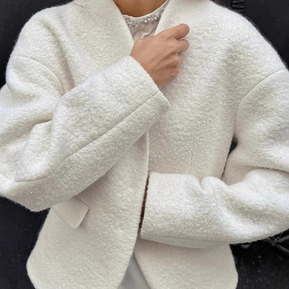 Women's elegant bouclé jacket with geometric cut and dropped sleeves NOVAE