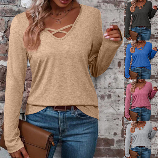 Women's long-sleeved shirt with cross-neck NOVAE