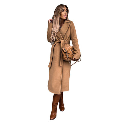 Women's Elegant Boucle Coat with Belt and Classic Collar NOVAE