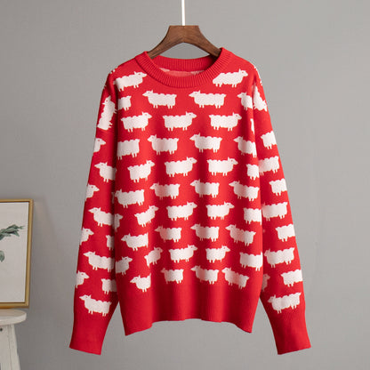 Women's knitted sweater with original sheep design NOVAE