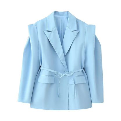 Women's blazer jacket with broad shoulders and adjustable belt NOVAE