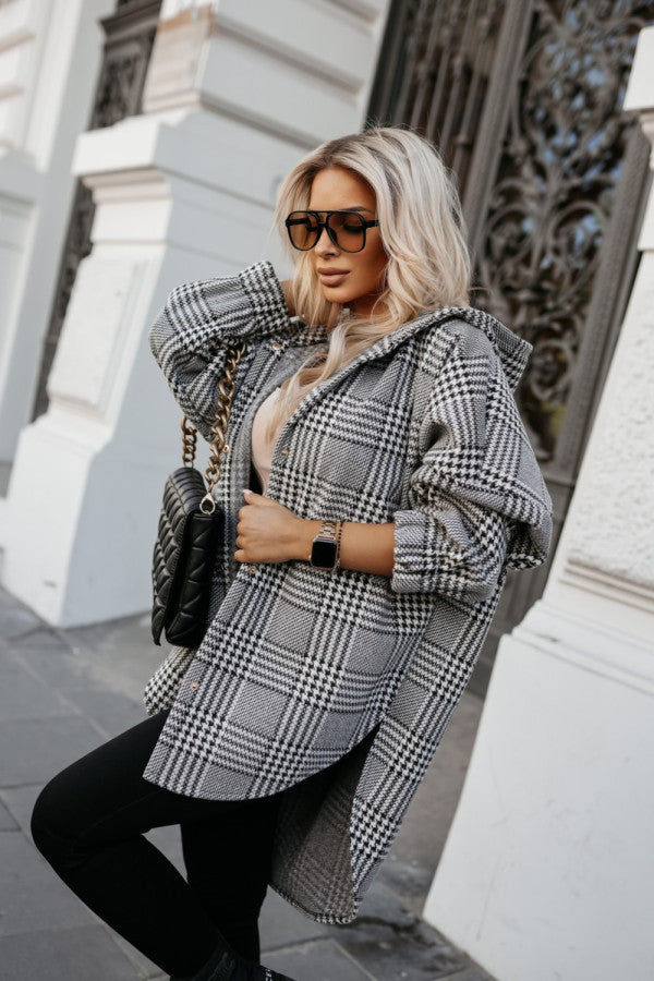Women's Oversized Shirt Dress in a Modern Check Pattern NOVAE