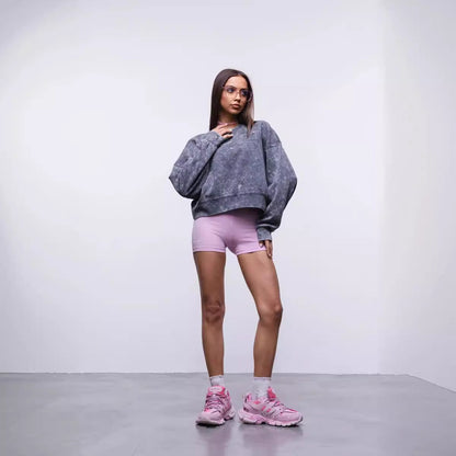 Women's cropped sweatshirt with wide sleeves and fashionable wash effect NOVAE