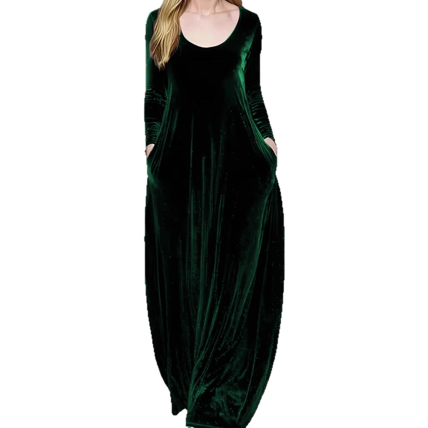 Women's maxi dress in velvety material with practical pockets NOVAE