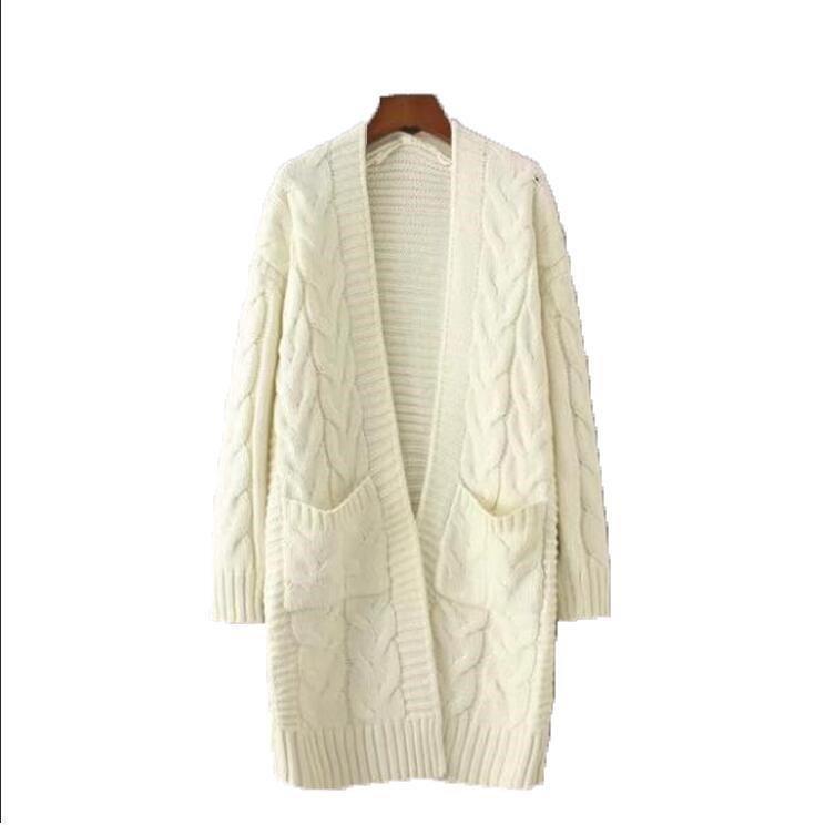 Women's cardigan with chunky cable knit pattern and pockets NOVAE