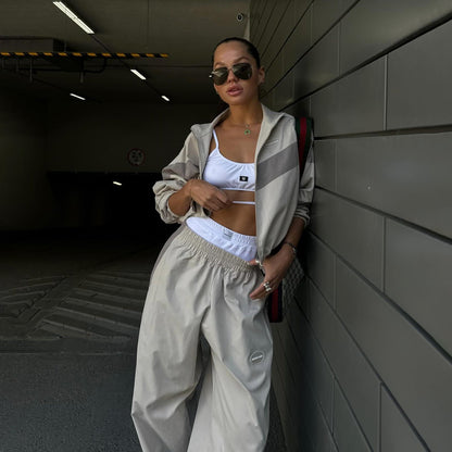 Women's casual leisure trousers with a wide cut and elastic waistband NOVAE