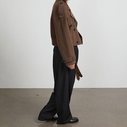 Women's cropped trench jacket with adjustable belt and double-button design NOVAE