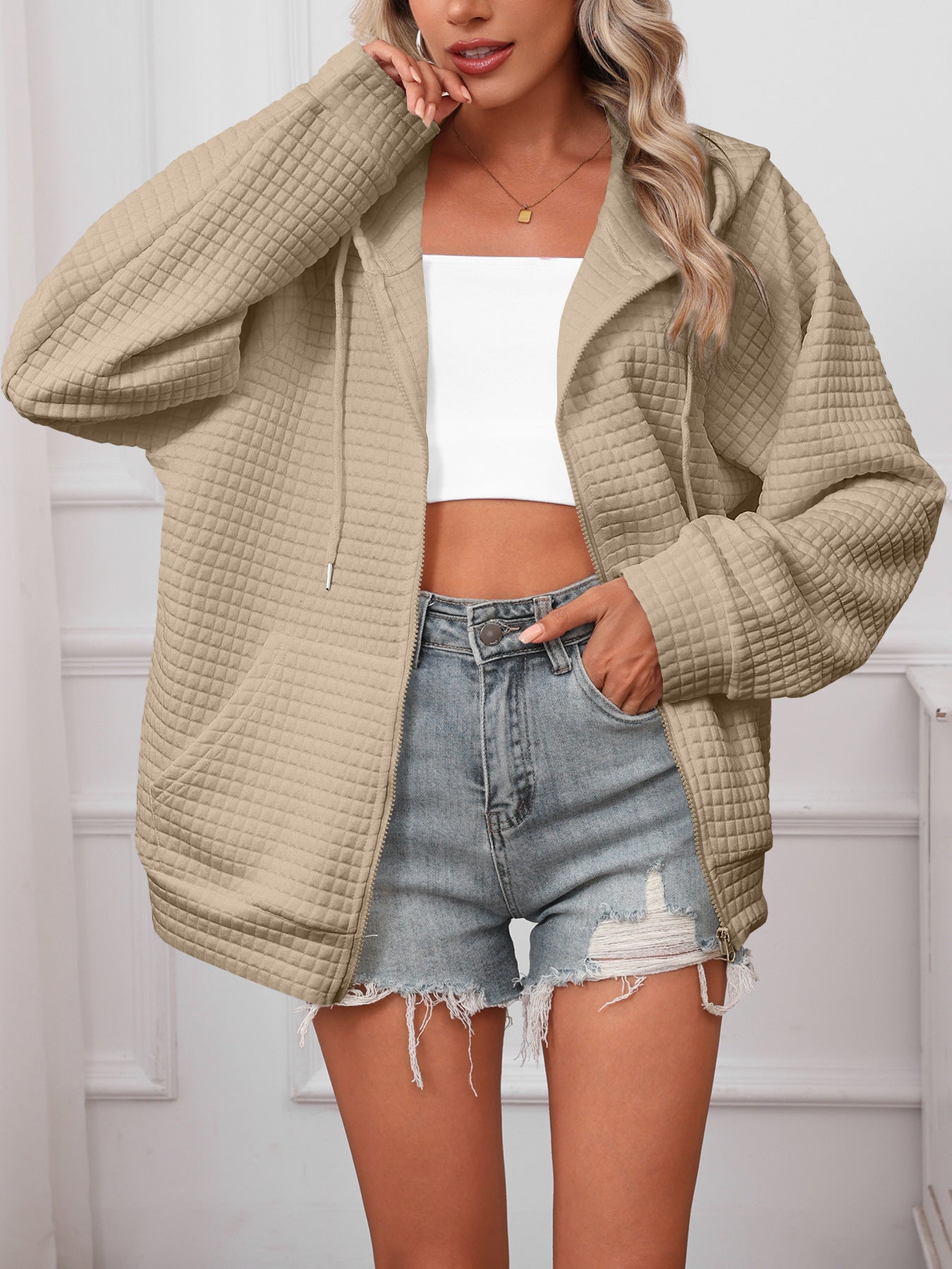 Women's Oversized Hooded Jacket in Textured Material NOVAE
