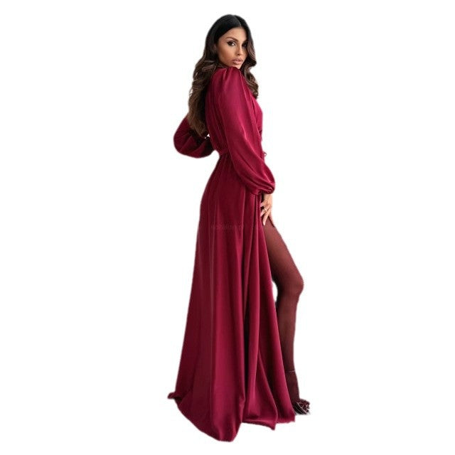 Women's elegant maxi dress with a slim silhouette and fitted belt NOVAE
