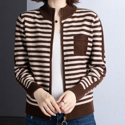Women's cardigan with stand-up collar and zipper NOVAE