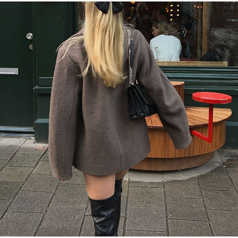 Women's oversized wool cardigan with wide sleeves and elegant lapel NOVAE