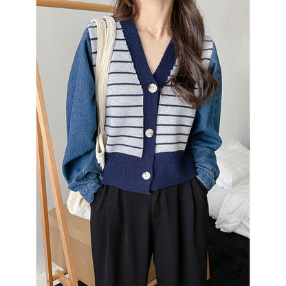 Women's fashionable cardigan with modern striped design and raglan sleeves NOVAE