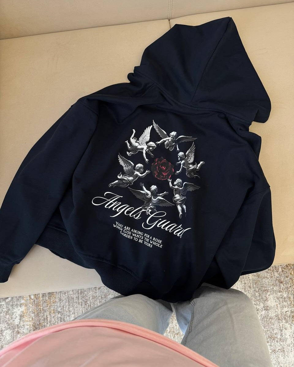 Women's hoodie with artistic angel motif and fashionable NOVAE lettering
