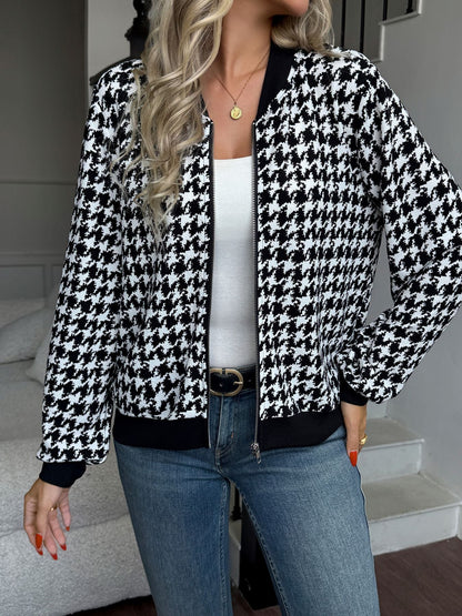 Women's fashionable bomber jacket with classic houndstooth pattern NOVAE