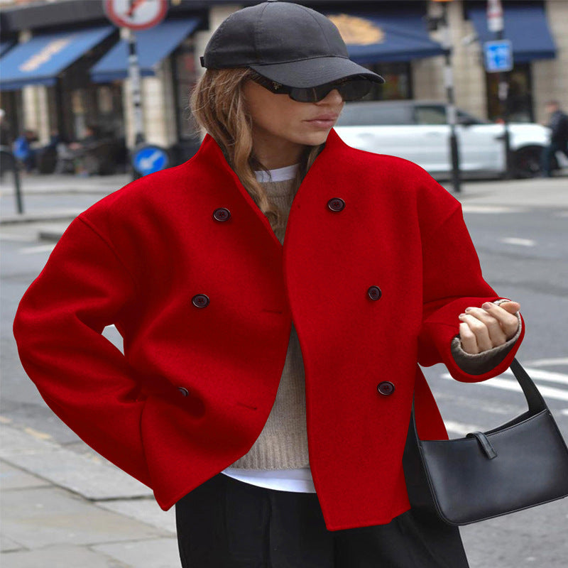 Women's wool jacket with double button placket and wide cut NOVAE