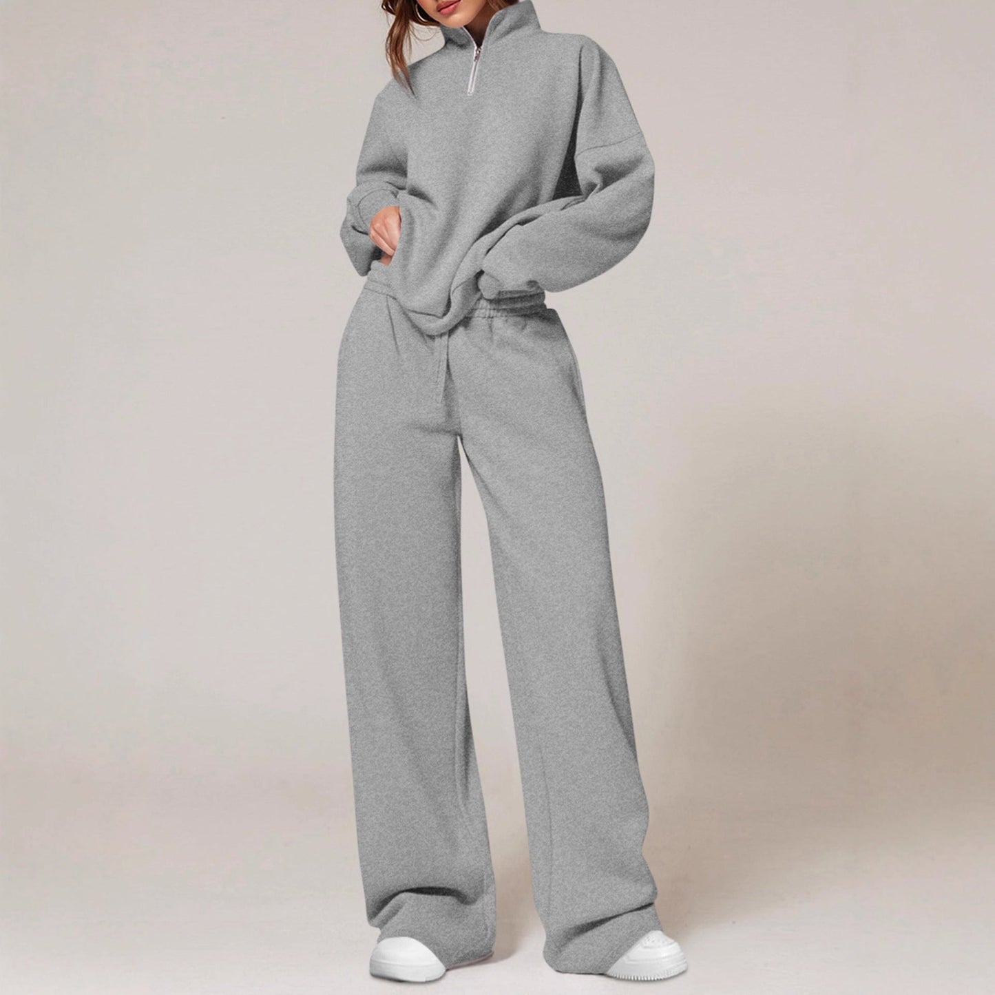 Women's casual sweatpants set with stand-up collar and zipper NOVAE