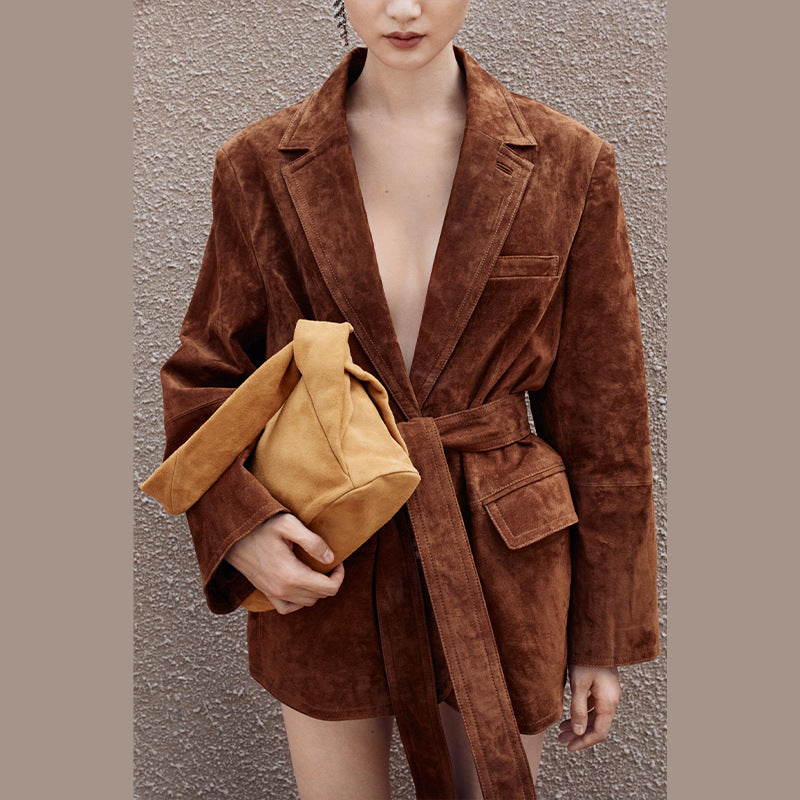 Women's velvet blazer jacket with belt and elegant fit NOVAE