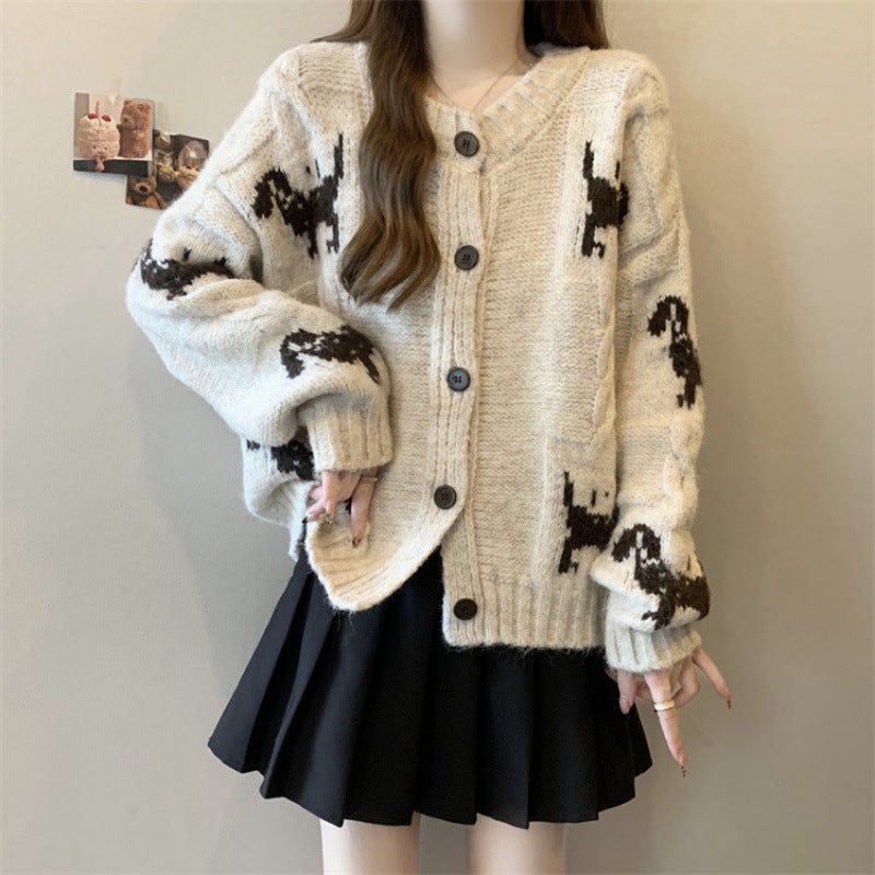Women's patterned knit cardigan with animal motif and comfortable oversized cuts NOVAE